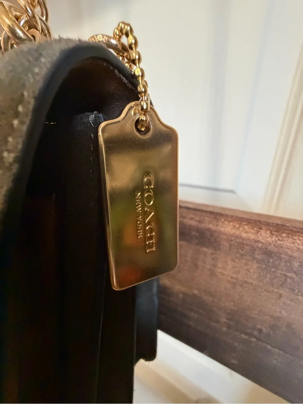 Coach Klare Olive Suede & Khaki Signature Chain Shoulder Bag